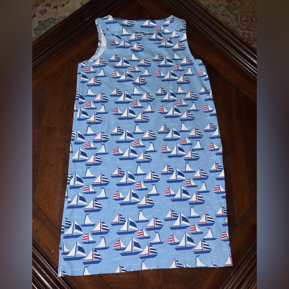 Light Blue Sleeveless Mini Dress with Nautical Sailboat Print